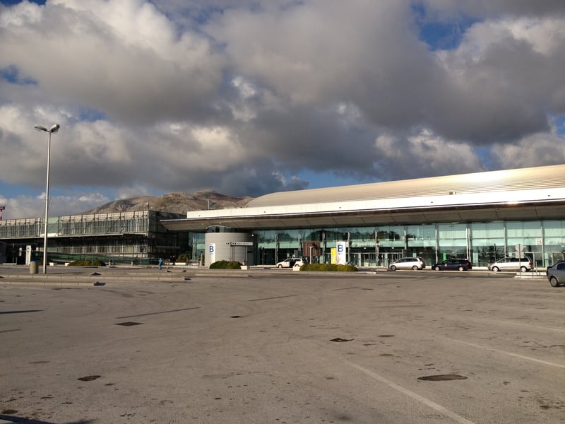 The forecourt and car park in front of the passenger terminal at Dubrovnik Airport