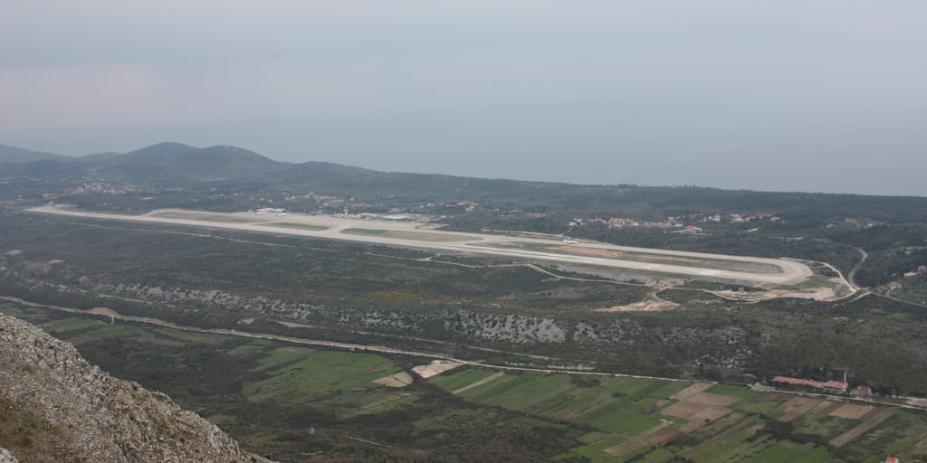 Dubrovnik Airport's runway on the Konavle plateau at Čilipi, seen from the hills above