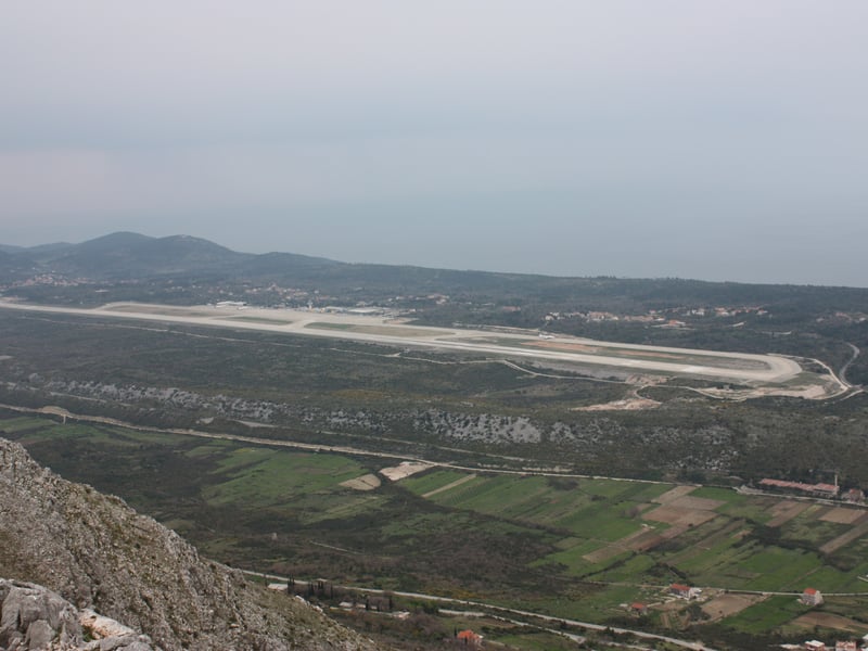 Dubrovnik Airport's runway on the Konavle plateau at Čilipi, seen from the hills above