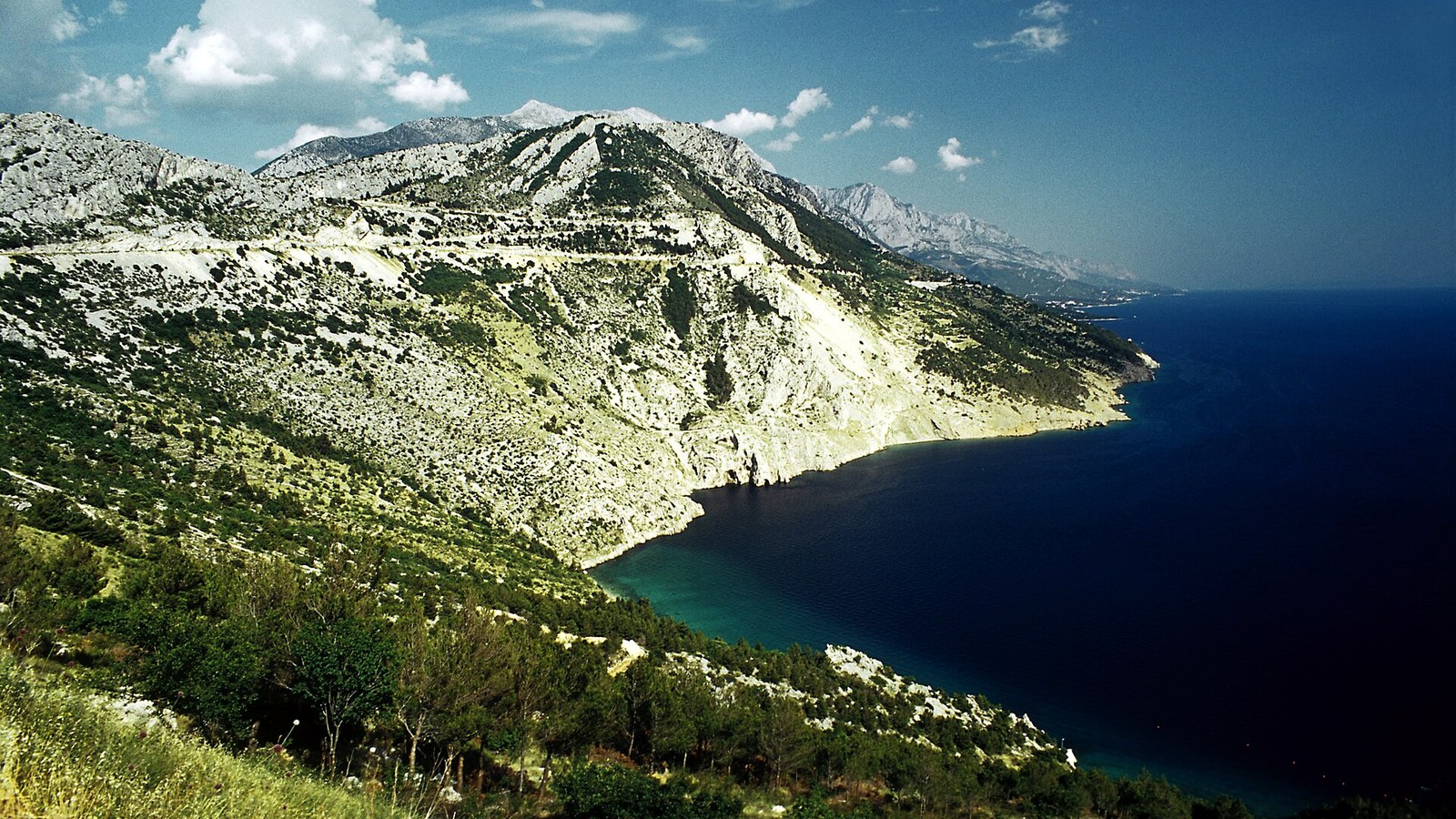 Adriatic coastal highway D8 winding above the sea on the Dubrovnik to Split drive