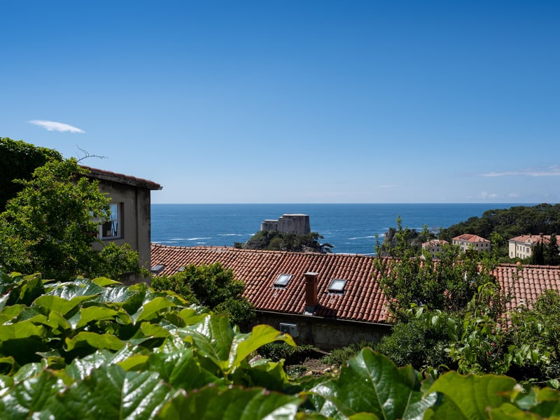 Fort Lovrijenac above the sea, seen from Ante Starčevića road on the approach to Pile
